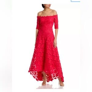 Rickie Freeman for Teri Jon Red Lace Off-Shoulder Dress Size 14